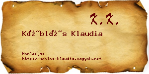 Köblös Klaudia névjegykártya
